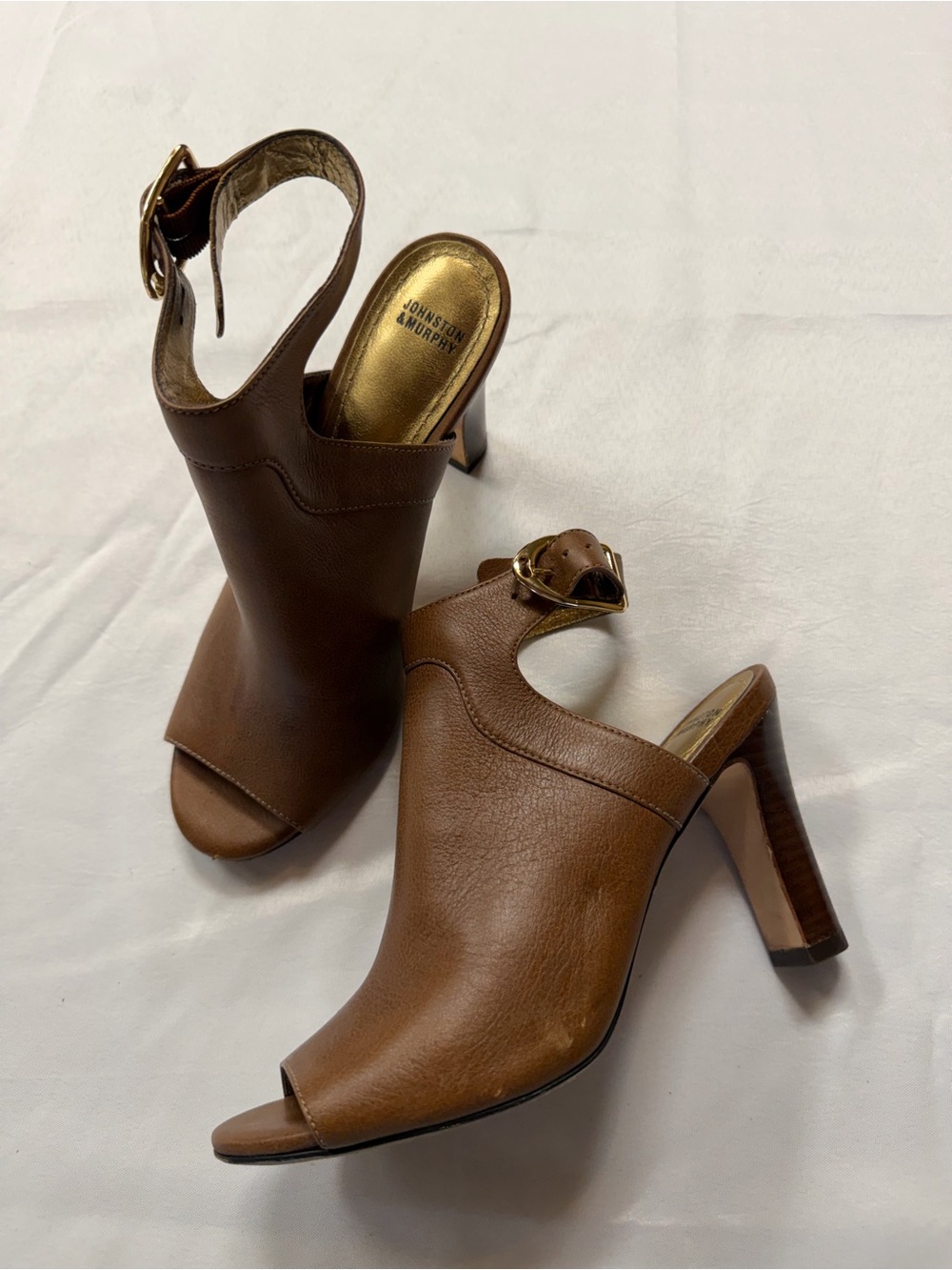 Johnston & Murphy Brown Leather Open-Toe Slingback Mules